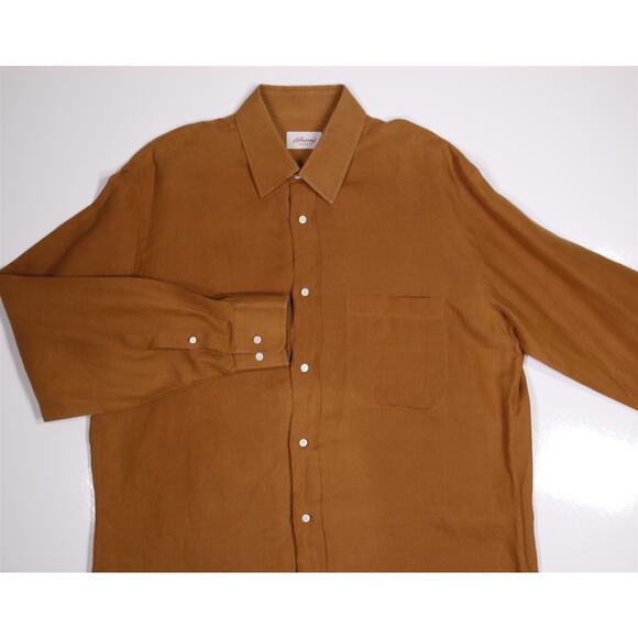 Brioni Golden Brown 100% Linen Button-Up Casual Shirt Men's Large - Picture 3 of 6